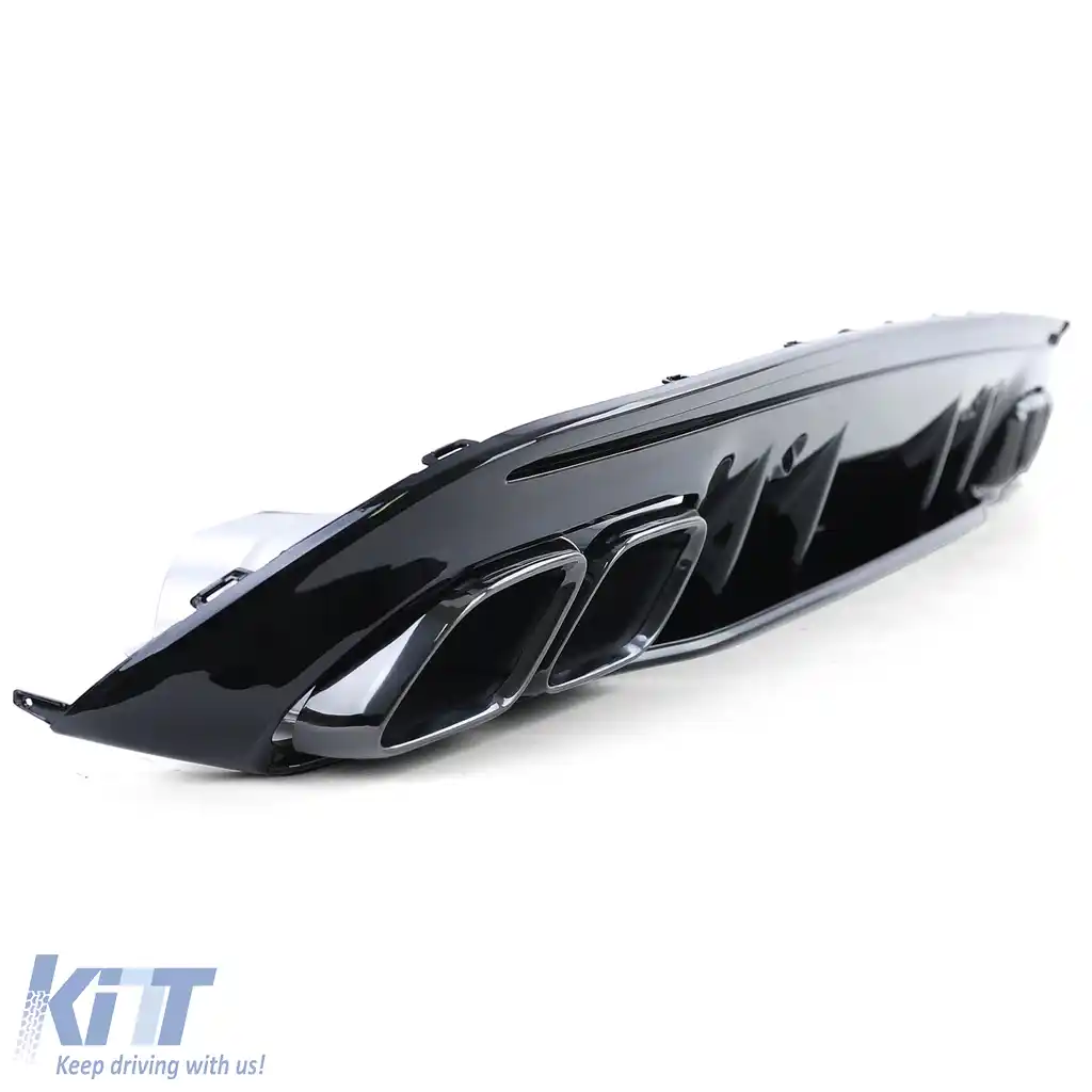 Difuzor sportiv spate cu tevi de evacuare negre, potrivit pentru Mercedes C-Class W205 sedan 18-21-image-6200121