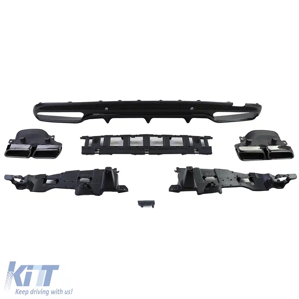 Difuzor sportiv spate cu tevi de evacuare negre, potrivit pentru Mercedes C W205 sedan 13-18-image-6202243