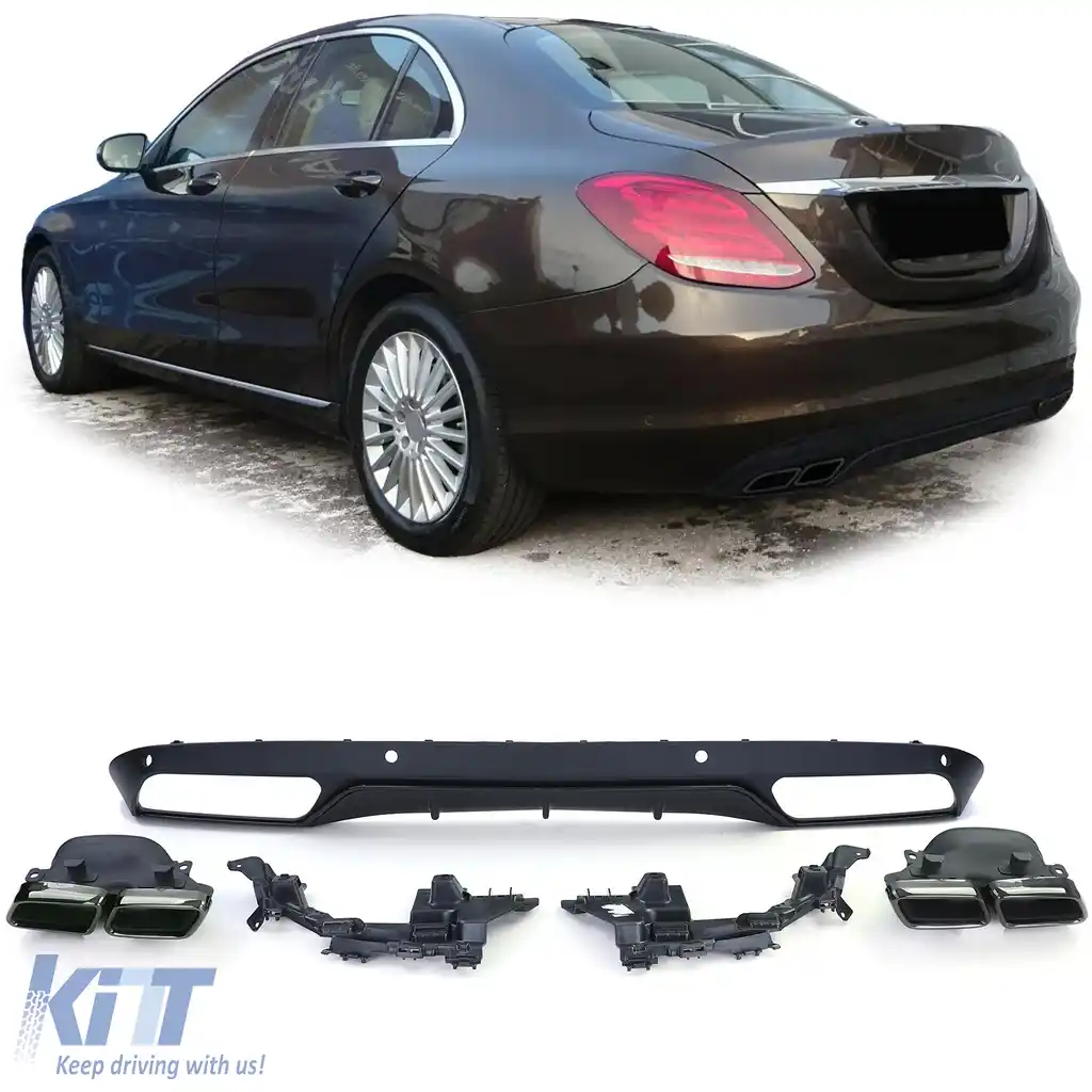 Difuzor sportiv spate cu tevi de evacuare negre, potrivit pentru Mercedes W205 sedan 14-18