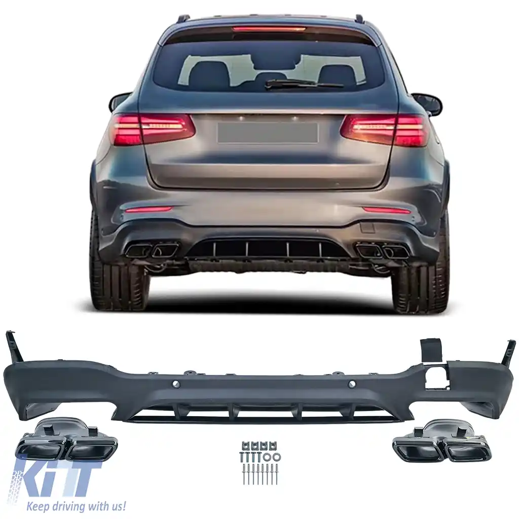 image-64-Difuzor sportiv spate cu tevi de evacuare negre, potrivit pentru Mercedes GLC X253 2015-2019