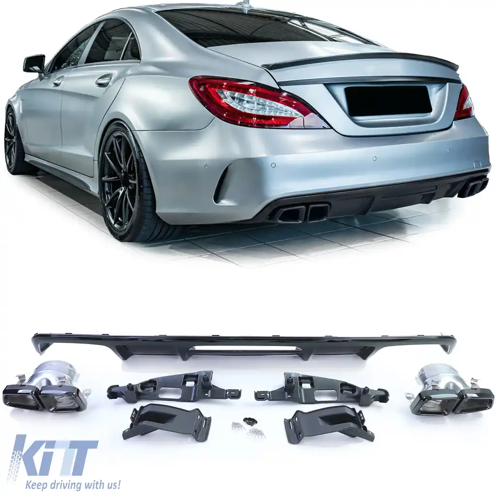Difuzor sportiv spate cu tevi de evacuare negre, potrivit pentru Mercedes CLS C218 Facelift 14-18