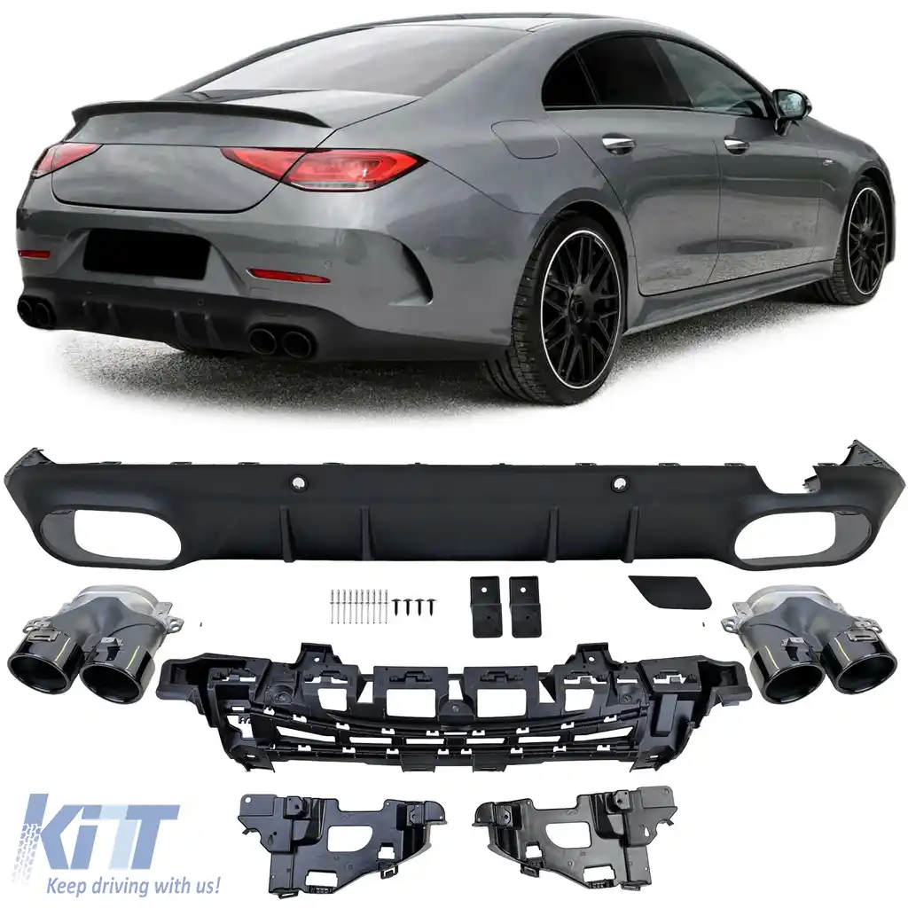 Difuzor sportiv spate + tevi de evacuare negre, potrivit pentru Mercedes CLS C257 2018-2023