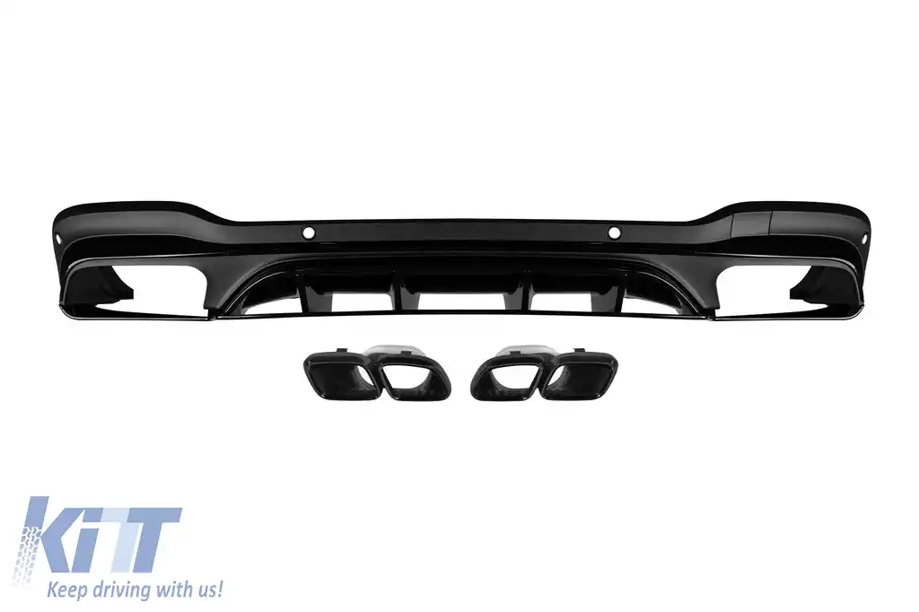 Difuzor tip 63 cu capete negre potrivit pentru bara din spate A Design line, GLC63, GLC43 pe Mercedes GLC X253 după 2019 -oo--oo-, cu garnitură neagră