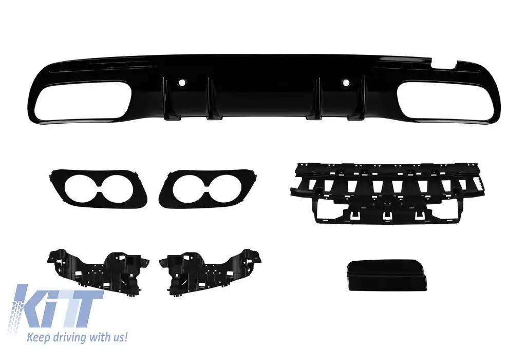 Difuzor tip A Design potrivit pentru bara de protecție din spate A Design line a Mercedes C-Class W205 2014-2020 -oo--oo-, lac negru