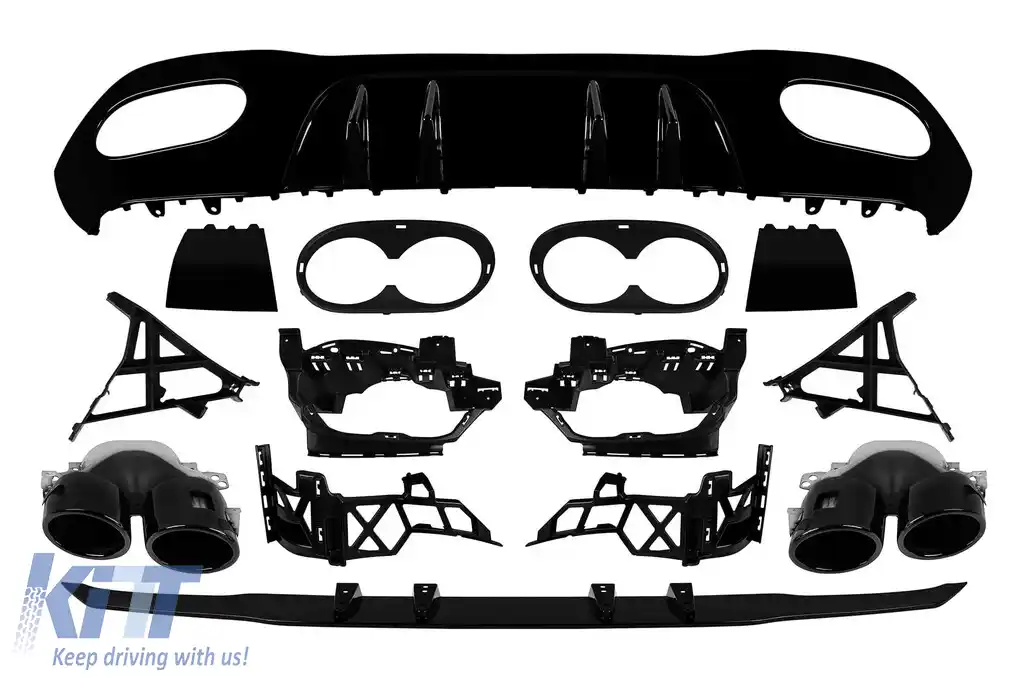 Difuzor tip A45 cu capete negre potrivit pentru bara A Design pe Mercedes Clasa A W177 după 2018 -oo--oo-