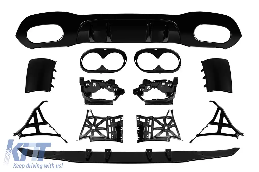 Difuzor tip A45 potrivit pentru bara de protecție din spate A Design pe Mercedes A-Class A177 sedan după 2018, lac negru -oo--oo-