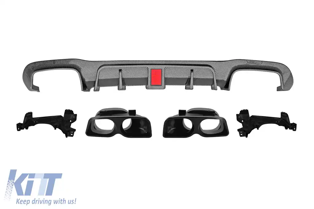 image-72-Difuzor tip Brabus cu capace negre potrivit pentru bara spate A Design pe Mercedes E-Class W213 sedan 2016-2022, culoare carbon, -oo--oo-