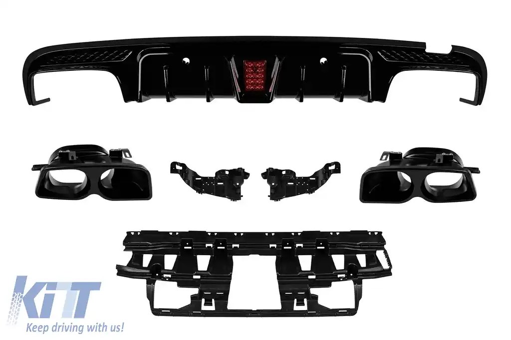 Difuzor tip Brabus cu capete negre potrivit pentru bara spate A Design pe Mercedes C-Class W205 2013-2019 -oo--oo-