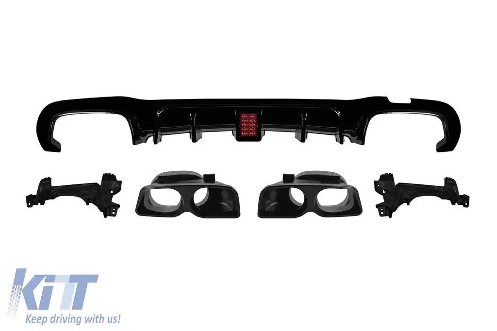 Difuzor tip Brabus cu capete negre potrivit pentru bara spate A Design la Mercedes E-Class W213 2017-2020, lac negru -oo--oo-