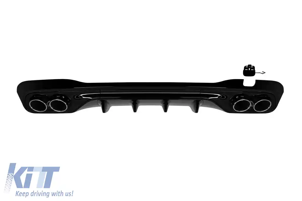 Difuzor tip C43 cu capete cromate potrivit pentru bara spate A Design pentru Mercedes C-Class W206 sedan, S206 break după 2021, lac negru cu garnitură neagră, -oo--oo-