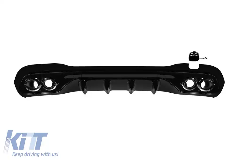 Difuzor tip C43 cu capete negre potrivit pentru bara spate A Design pe Mercedes C-Class W206 sedan, S206 break după 2021, lac negru cu garnitură neagră, -oo--oo-