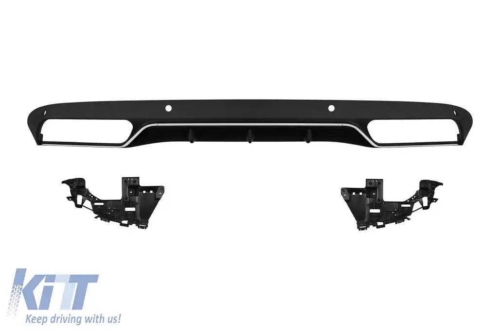 Difuzor tip C63 A Design potrivit pentru bara de protecție spate standard a Mercedes C-Class W205 sedan, break după 2013 -oo--oo-, cu garnitură cromată