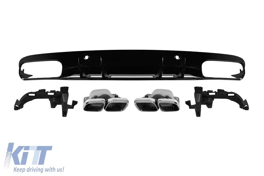 Difuzor tip C63 cu capace cromate potrivit pentru bara spate A Design pe Mercedes C-Class C205 coupe după 2019 -oo--oo-