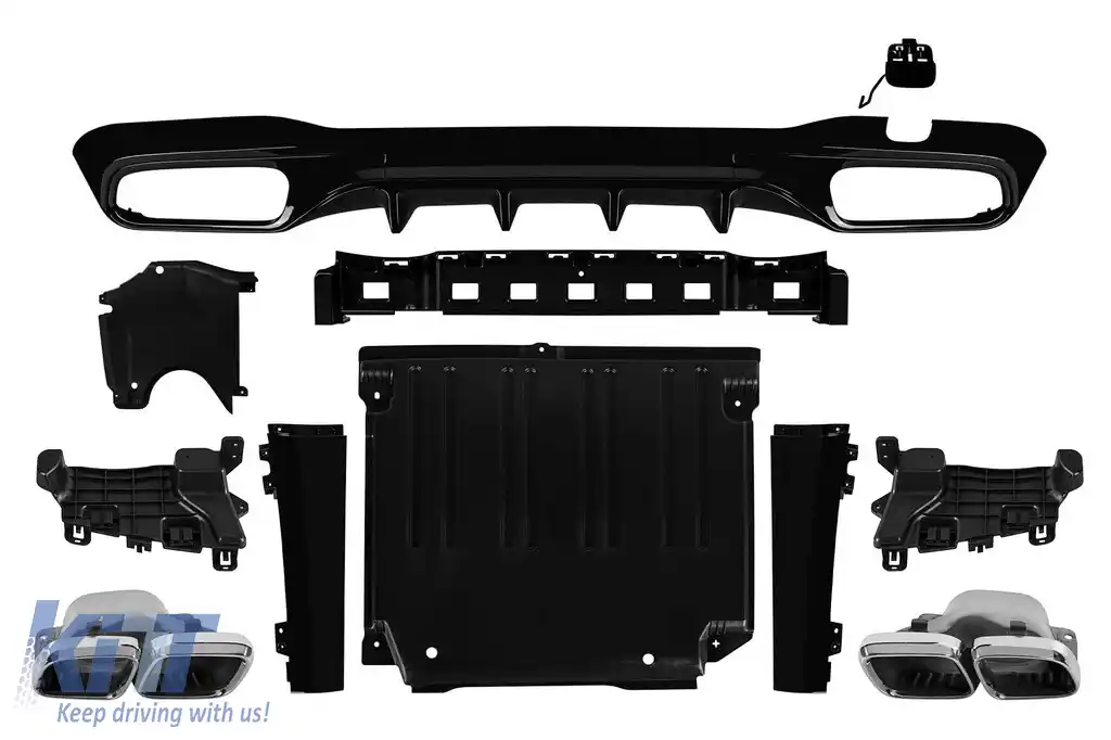 Difuzor tip C63 cu capace cromate potrivit pentru bara spate A Design la Mercedes C-Class W206 după 2021, -oo--oo-, lac negru