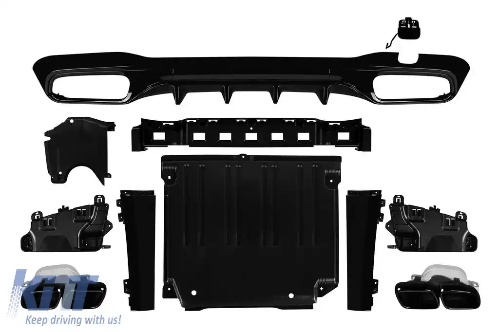 Difuzor tip C63 cu capace negre potrivit pentru bara spate A Design la Mercedes C-Class W206 după 2021, -oo--oo-, lac negru
