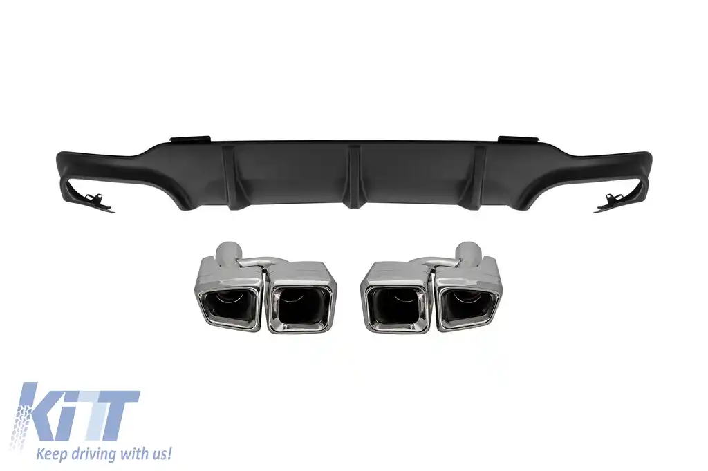 Difuzor tip C63 cu capete cromate potrivit pentru bara spate A Design pe Mercedes C-Class W204 sedan, C204 coupe 2011-2014 -oo--oo-
