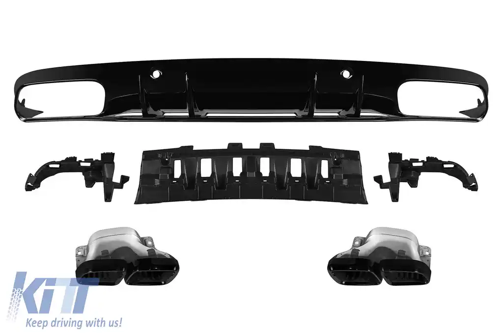 Difuzor tip C63 cu capete negre potrivit pentru bara spate A Design pe Mercedes C-Class C205 coupe după 2019 -oo--oo-