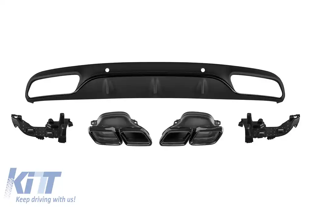 Difuzor tip C63 cu duze negre pentru bara spate A Design potrivit pentru Mercedes C-Class C205 Coupe 2015-2019 -oo--oo-, cu garnitură cromată