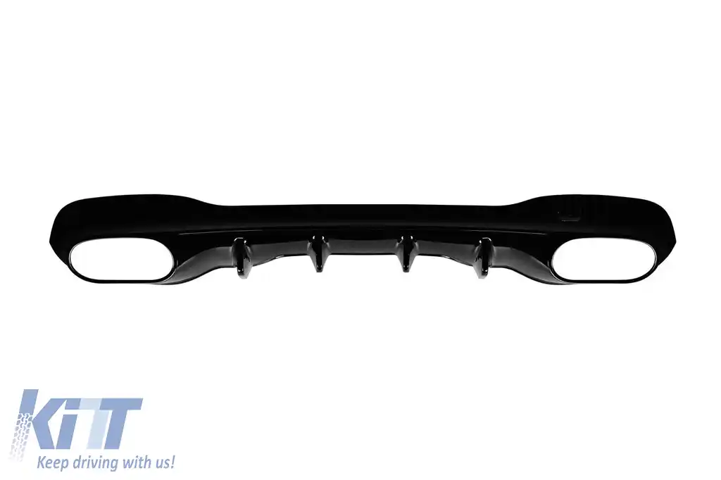 Difuzor tip CLA45 cu capete negre potrivit pentru bara de protecție din spate A Design pe Mercedes CLA C118 după 2019, lac negru, -oo--oo--image-6237558