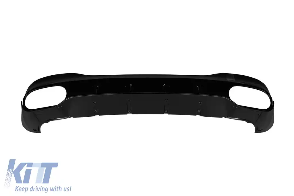 Difuzor tip CLA45 cu capete negre potrivit pentru bara de protecție din spate A Design pe Mercedes CLA C118 după 2019, lac negru, -oo--oo--image-6237559