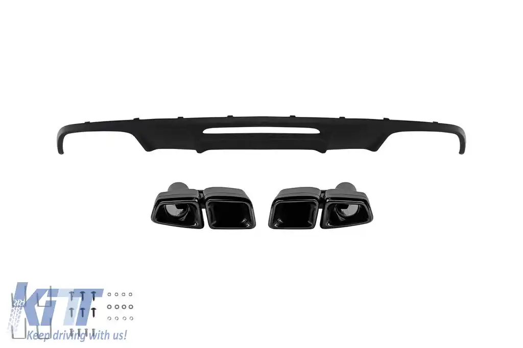 Difuzor tip CLS63 A Design cu capace negre, potrivit pentru bara spate standard a Mercedes CLS W218 2011-2018 -oo--oo-