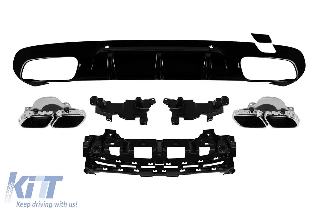 Difuzor tip CLS63 cu capete cromate potrivit pentru bara spate A Design pe Mercedes CLS C257 după 2018 -oo--oo-