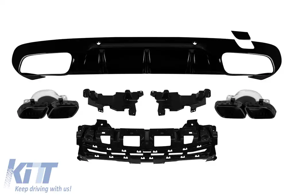 Difuzor tip CLS63 cu capete negre potrivit pentru bara de protecție A Design pe Mercedes CLS C257 după 2018 -oo--oo-