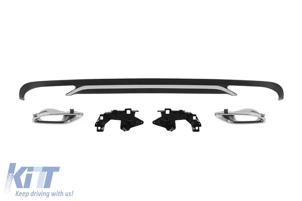 image-13-Difuzor tip E300 cu capete cromate potrivit pentru bara spate standard a Mercedes E-Class W212, S212 2014-2016, -oo--oo-, cu garnitură cromată