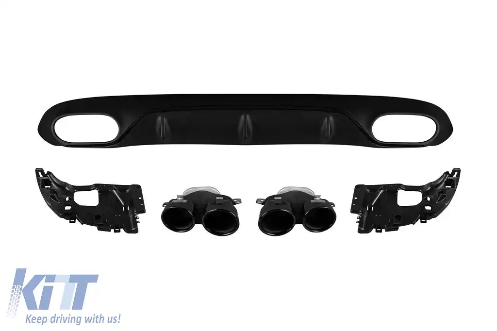 Difuzor tip E53 A Design cu capete negre, potrivit pentru bara spate A Design pe Mercedes E-Class C238 coupe după 2017 -oo--oo-