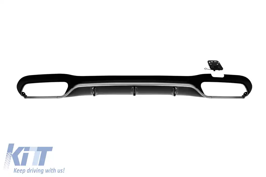 Difuzor tip E53 cu duze negre potrivit pentru bara spate A Design a Mercedes E-Class W213 sedan 2016-2022, lac negru cu garnitură cromată, -oo--oo--image-6149058