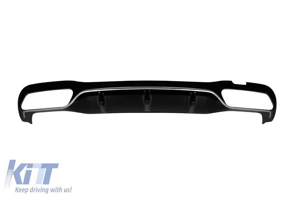 Difuzor tip E53 cu duze negre potrivit pentru bara spate A Design a Mercedes E-Class W213 sedan 2016-2022, lac negru cu garnitură cromată, -oo--oo--image-6149061