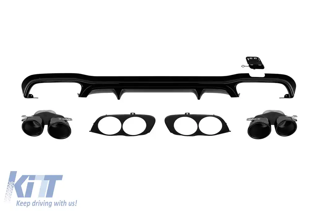 image-76-Difuzor tip E53 GT cu capete negre potrivit pentru bara spate A Design pe Mercedes E-Class W213 2017-2022 -oo--oo-