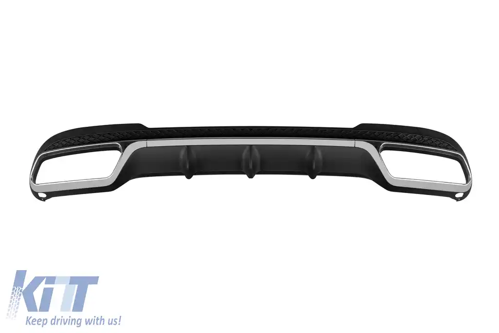 Difuzor tip E63 cu capete cromate potrivit pentru bara spate A Design pentru Mercedes E-Class W212 sedan, S212 break 2014-2016 -oo--oo-, cu garnitură cromată