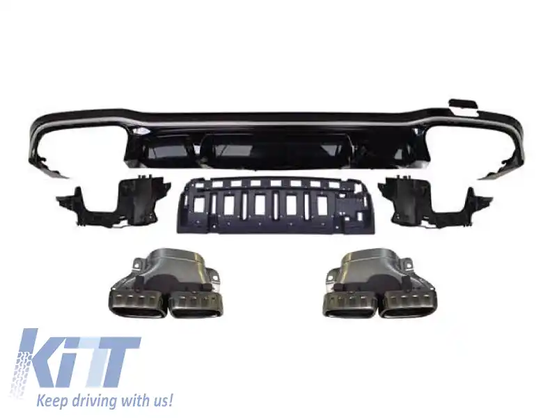 Difuzor tip E63 GT cu capete cromate pentru bara spate A Design potrivit pentru Mercedes E-Class W213 după 2020 -oo--oo-, garnitură cromată