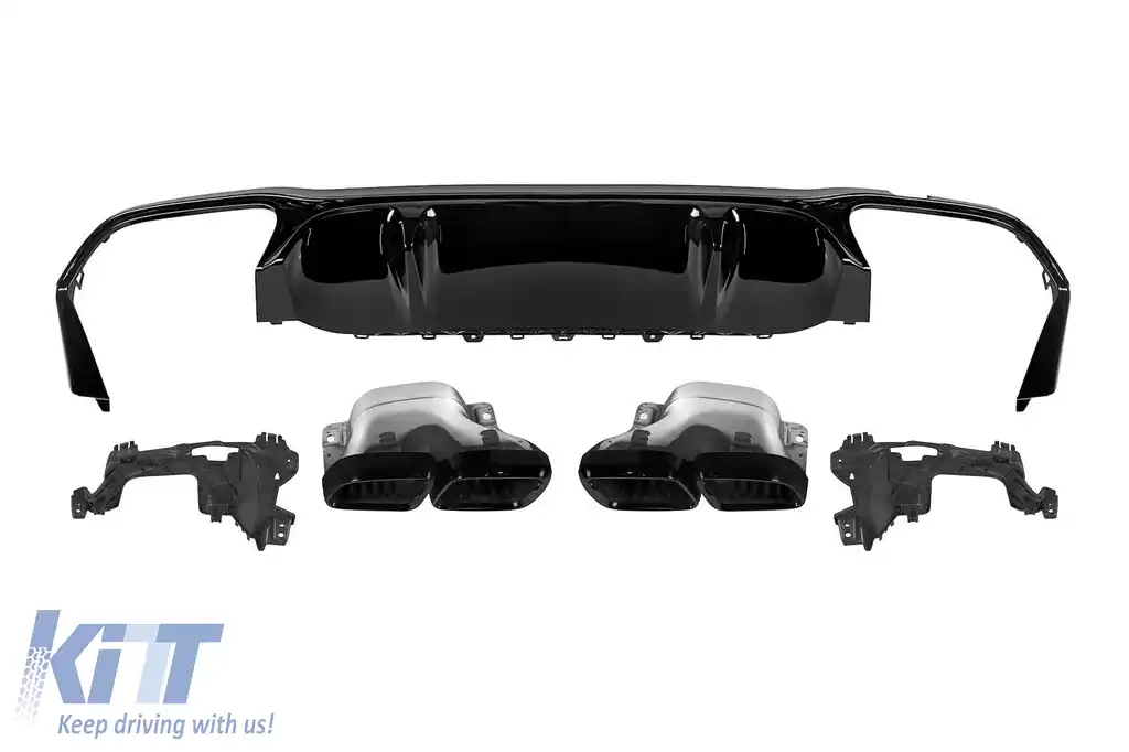 Difuzor tip E63 GT cu capete negre pentru bara spate A Design potrivit pentru Mercedes E-Class W213 după 2021 -oo--oo-, garnitură neagră