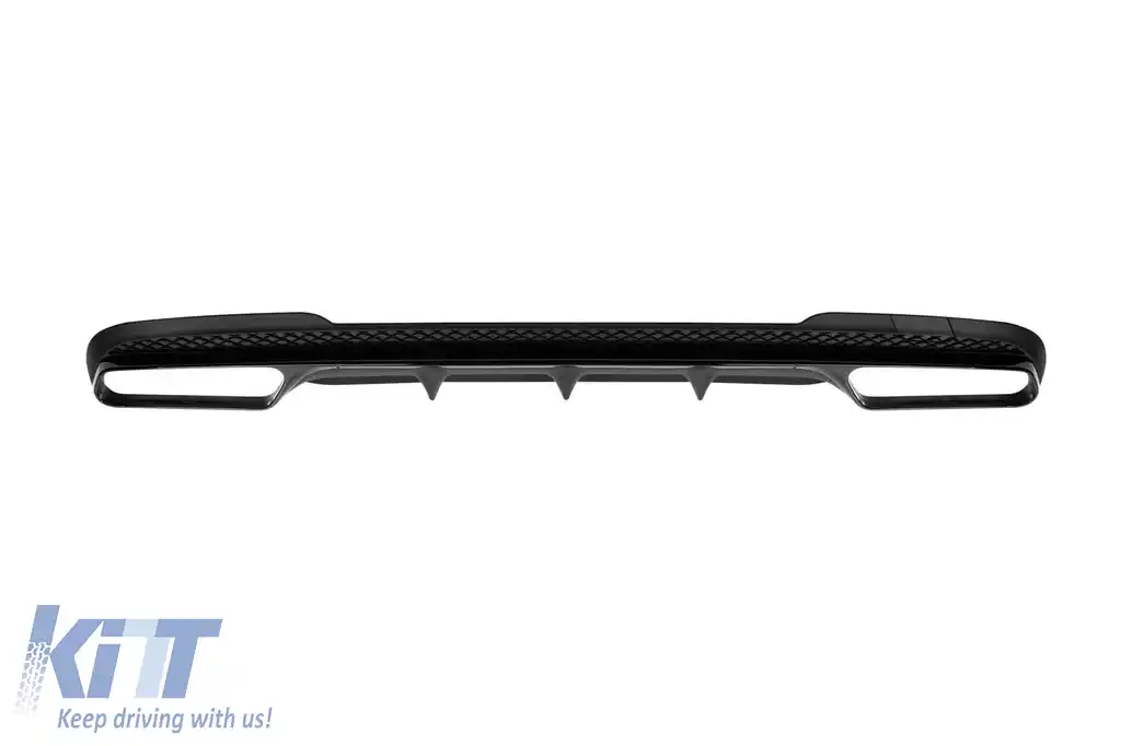 Difuzor tip E63 potrivit pentru bara spate A Design pe Mercedes E-Class W212 sedan 2014-2016, negru mat cu garnitură neagră, -oo--oo-