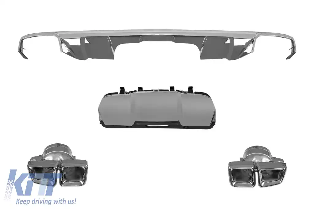image-48-Difuzor tip GL63 cu capace cromate potrivit pentru bara spate A Design pentru Mercedes GL X166 2012-2015 -oo--oo-