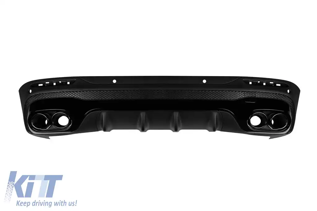 Difuzor tip GLB45 cu capace negre potrivit pentru bara spate A Design pe Mercedes GLB X247 după 2019