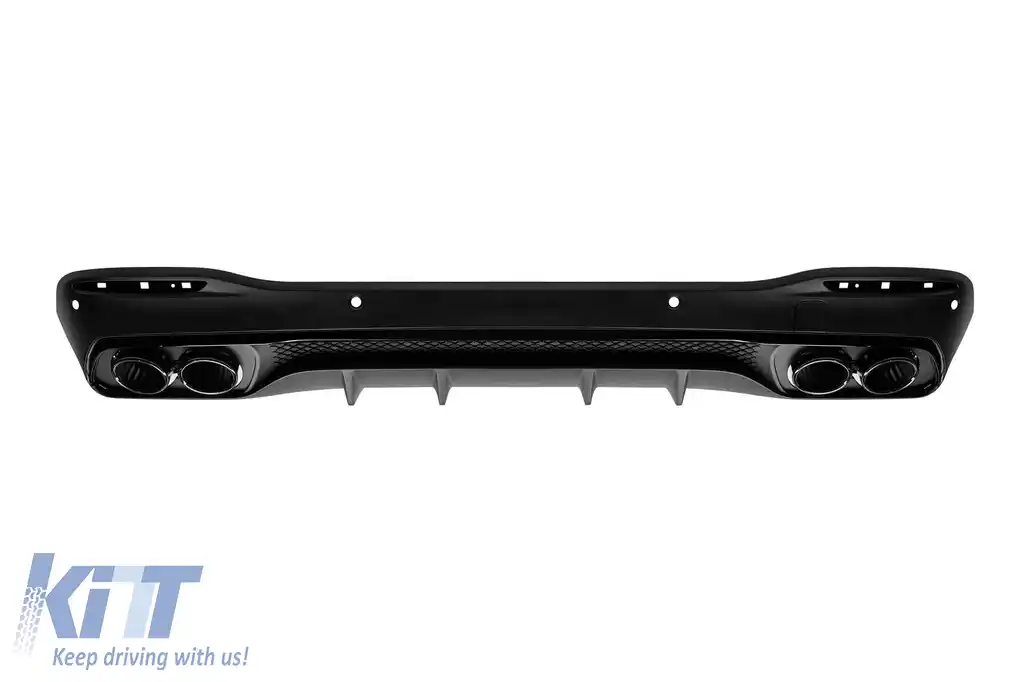 Difuzor tip GLE53 cu capace negre potrivit pentru bara spate A Design pe Mercedes GLE SUV W167 după 2019 -oo--oo-, garnitură de lac negru