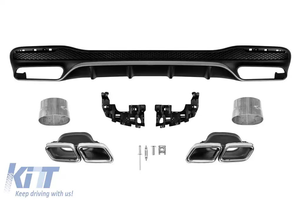 Difuzor tip GLE63 cu capace cromate pentru bara spate A Design potrivit pentru Mercedes GLE W166 2015-2018, -oo--oo-, cu garnitură cromată