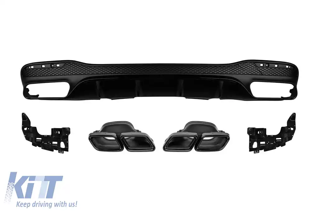 Difuzor tip GLE63 cu capace negre potrivit pentru bara spate A Design pe Mercedes GLE W166 2015-2019 -oo--oo-, cu garnitură neagră