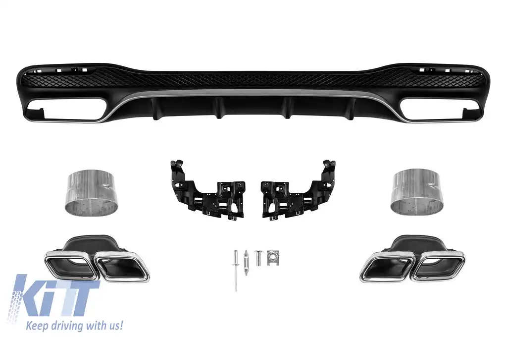 Difuzor tip GLE63 cu capete cromate pentru bara spate A Design potrivit pentru Mercedes GLE W166 2015-2019 -oo--oo-, cu garnitură cromată