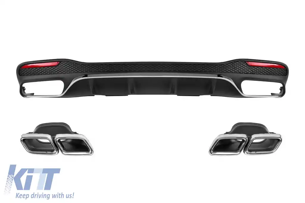 Difuzor tip GLE63 cu capete cromate potrivit pentru bara de protecție din spate A Design Mercedes GLE W166 2015-2019 -oo--oo-, cu garnitură cromată
