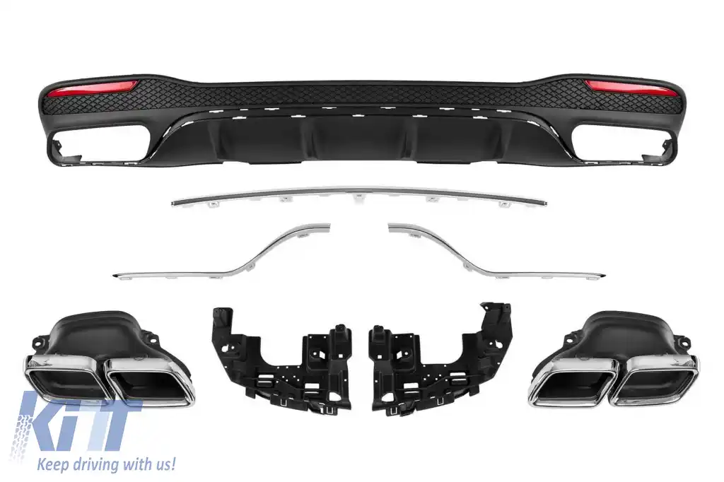 Difuzor tip GLE63 cu capete cromate potrivit pentru bara de protecție din spate A Design Mercedes GLE W166 2015-2019 -oo--oo-, cu garnitură cromată-image-6264598