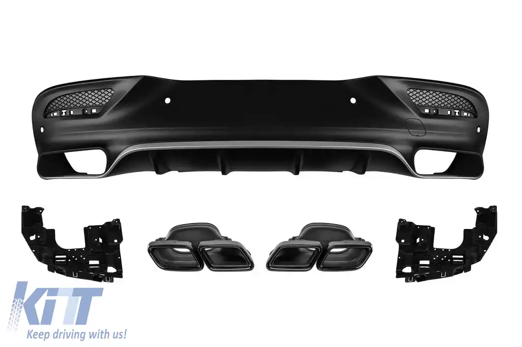 Difuzor tip GLE63 cu capete negre potrivit pentru Mercedes GLE Coupe C292 2015-2019 -oo--oo-, cu garnitură cromată