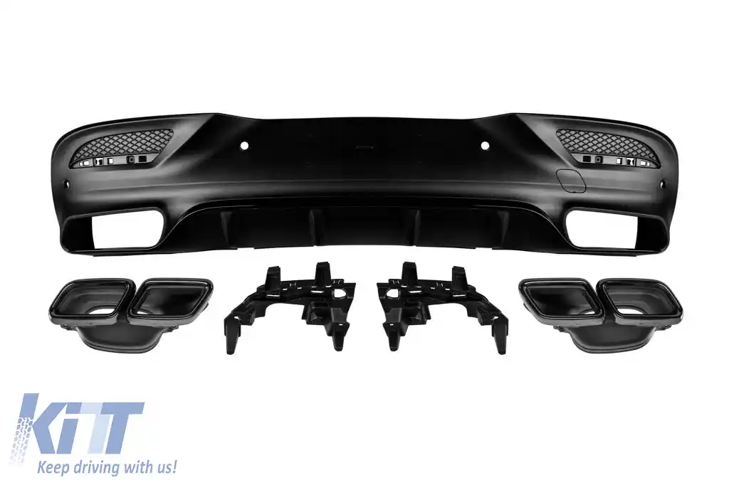 Difuzor tip GLE63 cu capete negre potrivit pentru bara spate A Design pe Mercedes GLE Coupe C292 2015-2019 -oo--oo-, cu garnitură neagră