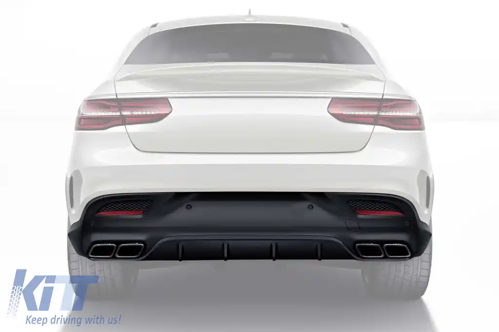 Difuzor tip GLE63 cu capete negre potrivit pentru bara spate A Design pe Mercedes GLE Coupe C292 2015-2019 -oo--oo-, cu garnitură neagră-image-6264616