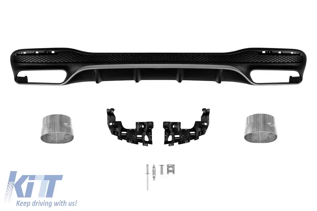 Difuzor tip GLE63 potrivit pentru bara de protecție din spate A Design pe Mercedes GLE W166 2015-2018, -oo--oo-, cu garnitură din crom
