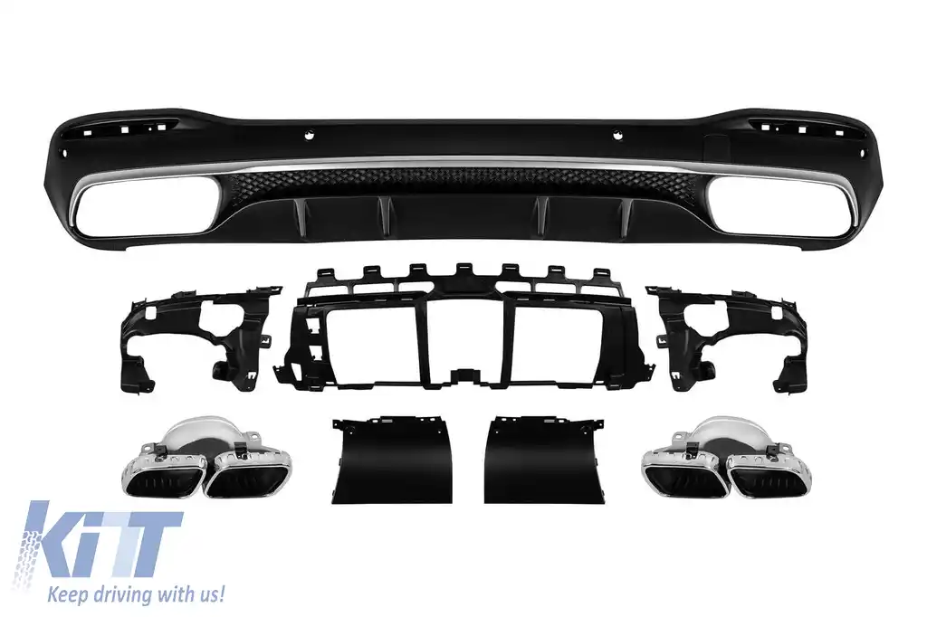 Difuzor tip GLS63 cu capace cromate pentru bara spate A Design potrivit pentru Mercedes GLS X167 dupa 2019 -oo--oo-, cu garnitura cromata