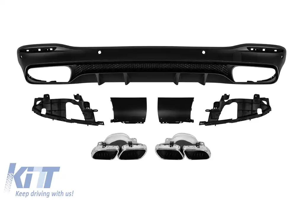 Difuzor tip GLS63 cu capete cromate pentru bara spate A Design potrivit pentru Mercedes GLS X167 după 2019 -oo--oo-, cu garnitură neagră